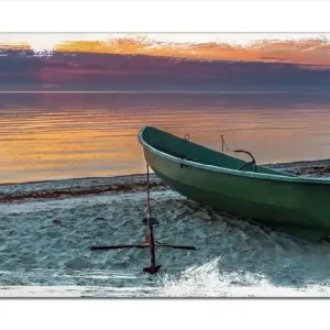 Schneller Versand Holzbild Einsames Fischerboot mit Anker am Strand 60 x 90 cm
