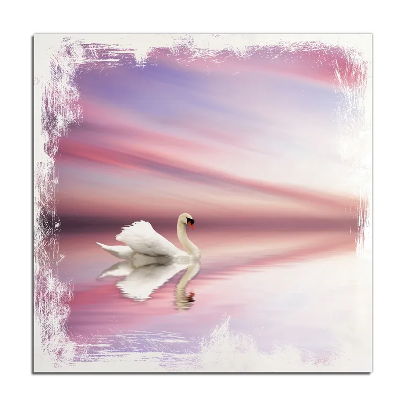 Holzbild Weißer Schwan im rosafarbenen See 50 x 125 cm Preis Gesenkt