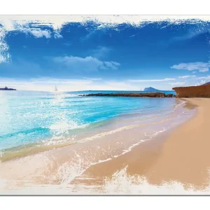 Holzbild Traumstrand unter blauem Himmel 50 x 125 cm Saisonangebot