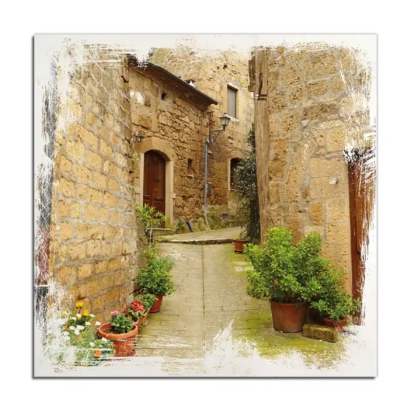 Sichere Zahlung Holzbild Weg durch die Altstadt - Toskana in Italien 50 x 125 cm
