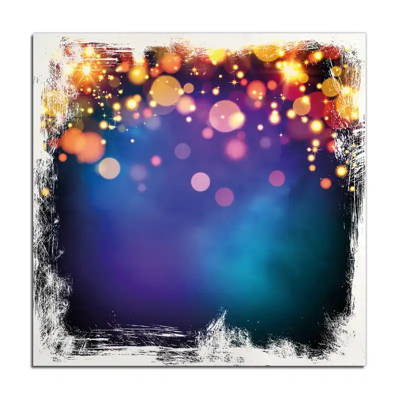 Aktuell Holzbild Bunte Kugeln in orange und rot, explodierend, vor blauem Hintergrund 40 x 40 cm