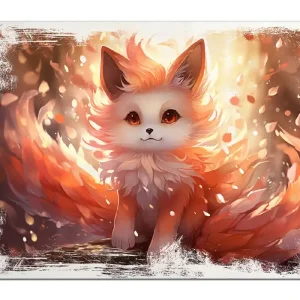 Top-Seller Holzbild Leuchtender Feuerfuchs 60 x 90 cm