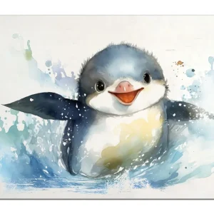 Schneller Versand Holzbild Pinguin in Aquarell 60 x 90 cm