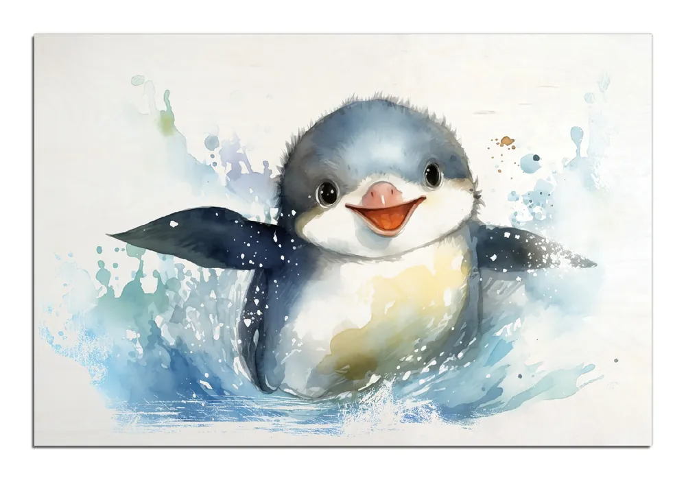 Holzbild Pinguin in Aquarell 50 x 125 cm Ausverkauf