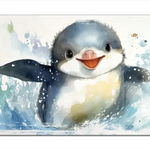 Saisonangebot Holzbild Pinguin in Aquarell 40 x 40 cm