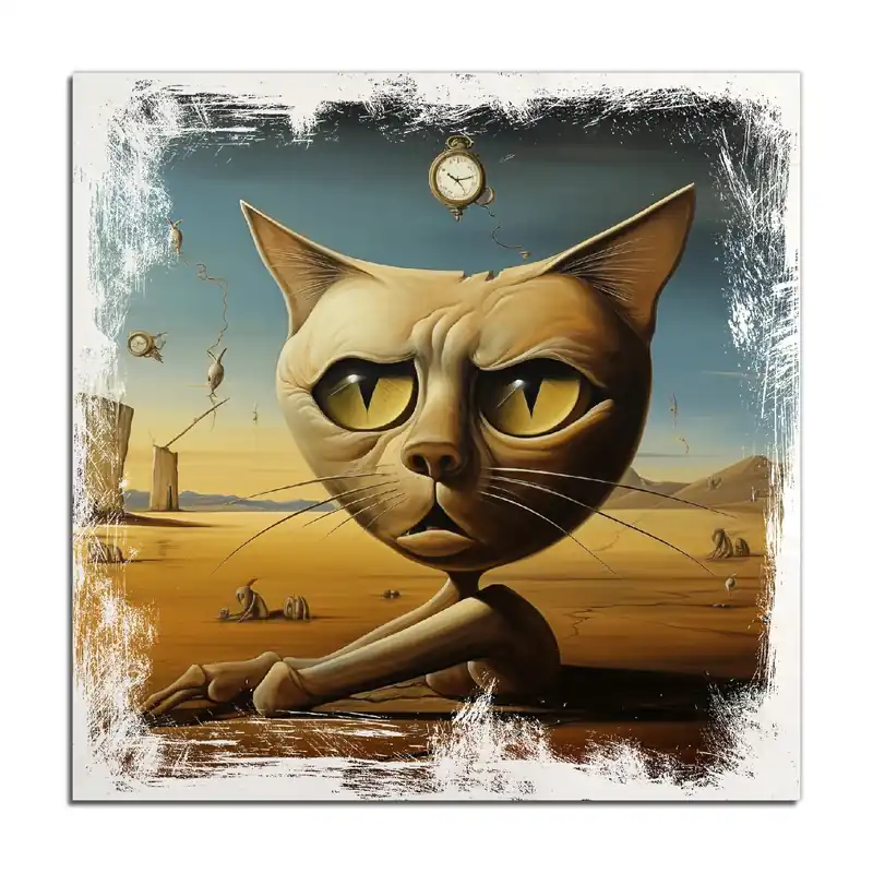 Markenware Holzbild Katze als Zeitwächter 60 x 90 cm
