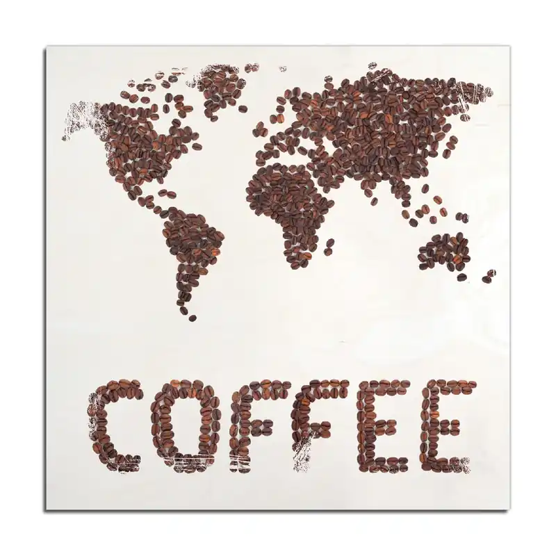 Holzbild Weltkarte mit Schriftzug aus Kaffeebohnen 50 x 50 cm Neuheit