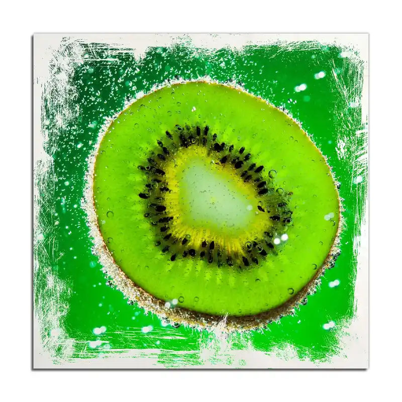 Jetzt Bestellen Holzbild Grüne Kiwi-Scheibe im Wasser 60 x 90 cm