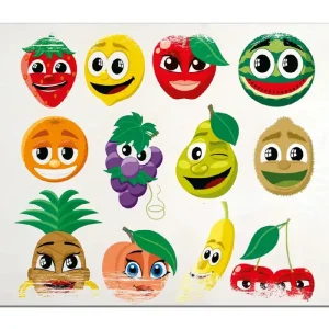 Holzbild Obst-Smilies im Comic-Stil - Lustige Früchte 60 x 90 cm Kostenfreie Lieferung