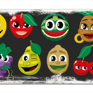 Holzbild Obst-Smilies im Comic-Stil - Lustige Früchte 50 x 125 cm Knallerangebot