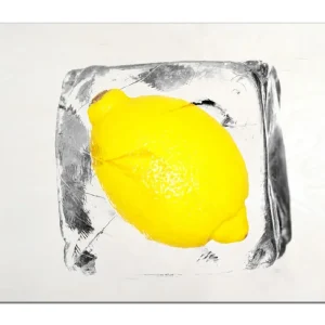Markenprodukt Holzbild Zitrone in Eiswürfel - Eiskaltes Obst 60 x 90 cm