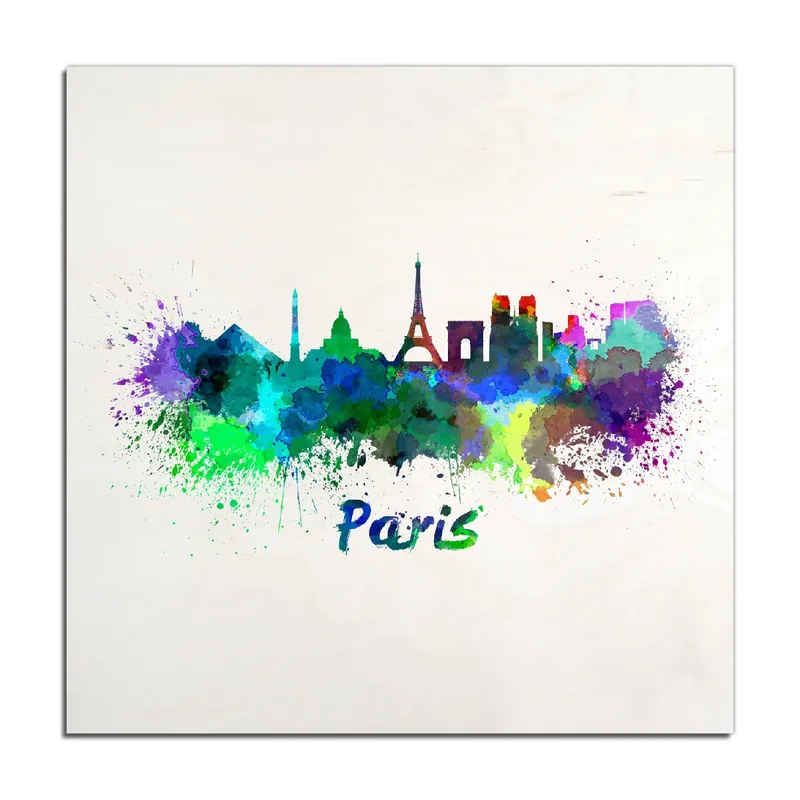 Jetzt Kaufen Holzbild Städte als Aquarell - Skyline von Paris 50 x 50 cm