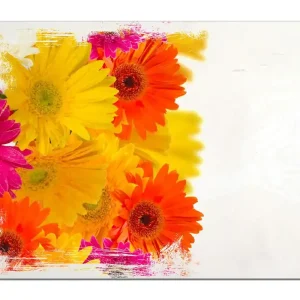 Sofort Bestellen Holzbild Bunte Gerberas - pinke, gelbe, rote und weiße Blüten 60 x 90 cm