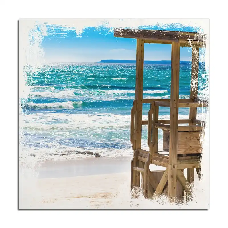 Preisknaller Holzbild Badestrand - Mallorca Spanien 40 x 40 cm