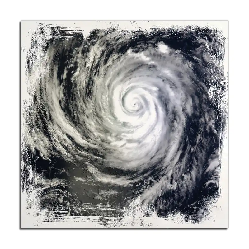 Nur Für Kurze Zeit Holzbild Hurrikan von oben - Spiralförmiger Wirbelsturm 50 x 125 cm