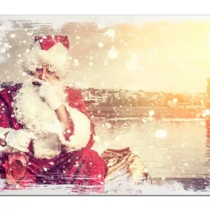 Solange Der Vorrat Reicht Holzbild Christmas-Party - Weihnachtsmann mit Schnaps und Zigarre 50 x 50 cm