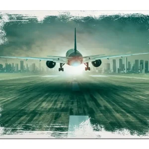 Holzbild Startendes Flugzeug - Landebahn 60 x 90 cm Preisreduziert