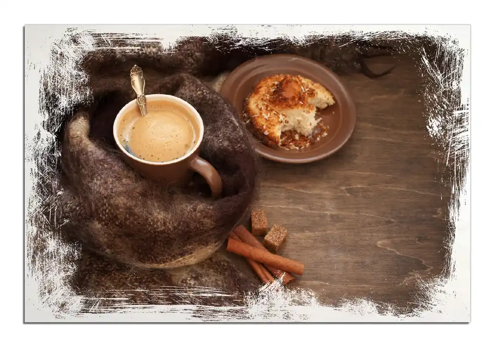Neue Kollektion Holzbild Kuchen und Kaffeegenuss 60 x 90 cm