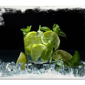 Holzbild Mojito - Cocktail mit Limetten, Eis und Minze 60 x 90 cm Nur Für Kurze Zeit
