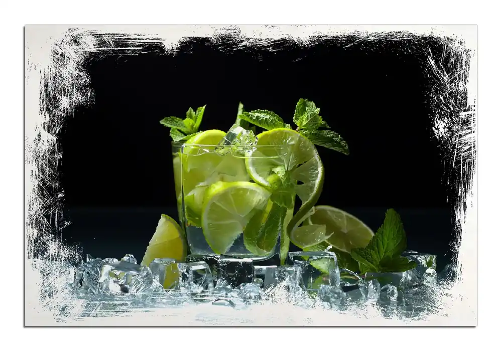 Holzbild Mojito - Cocktail mit Limetten, Eis und Minze 60 x 90 cm Nur Für Kurze Zeit
