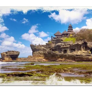 Holzbild Wassertempel auf Bali 60 x 90 cm Kostenloser Rückversand