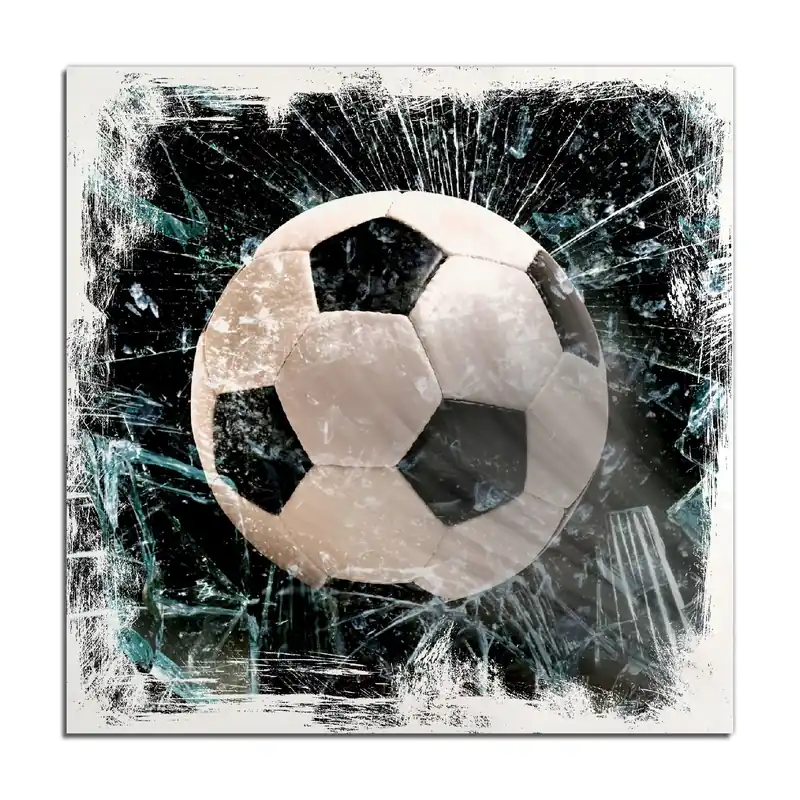 Meistverkauft Holzbild Fußball - im Fenster, Splitter und Glas 50 x 50 cm