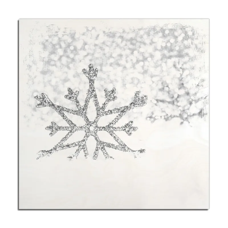 Mega-Angebot Holzbild Silberne Schneeflocken 40 x 40 cm