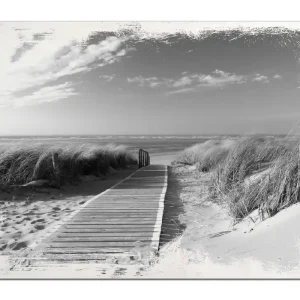Must-Have Holzbild Auf dem Holzweg zum Strand schwarzweiß 60 x 90 cm