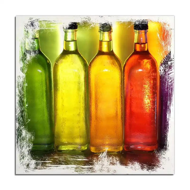 Sofort Bestellen Holzbild Bunte Flaschen im Regal 50 x 50 cm