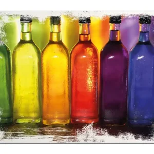 Mega-Angebot Holzbild Bunte Flaschen im Regal 40 x 40 cm