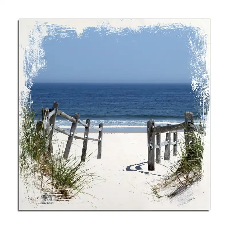 Sale Holzbild Blick auf Strand 50 x 50 cm