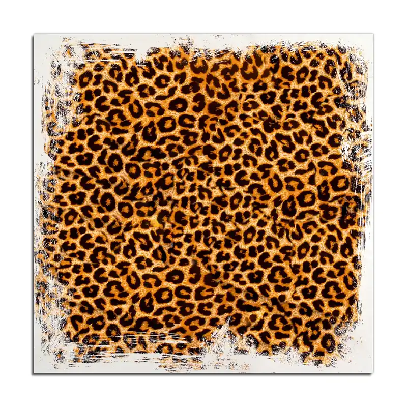 Holzbild Leopardenmuster in orange schwarz 40 x 40 cm Kostenloser Rückversand