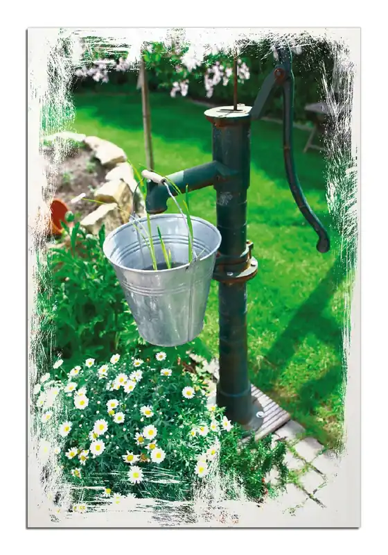 Holzbild Wasserquelle im Garten 50 x 50 cm Ausverkauf