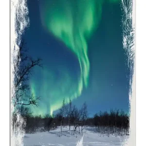 Abverkauf Holzbild Polarlicht in Schweden 60 x 90 cm
