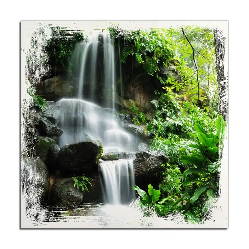 Holzbild Sturzbach im Grünen 40 x 40 cm Saisonangebot
