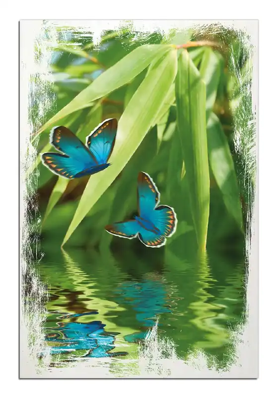 Holzbild Schmetterlinge in Reflektion 60 x 90 cm Rabatt