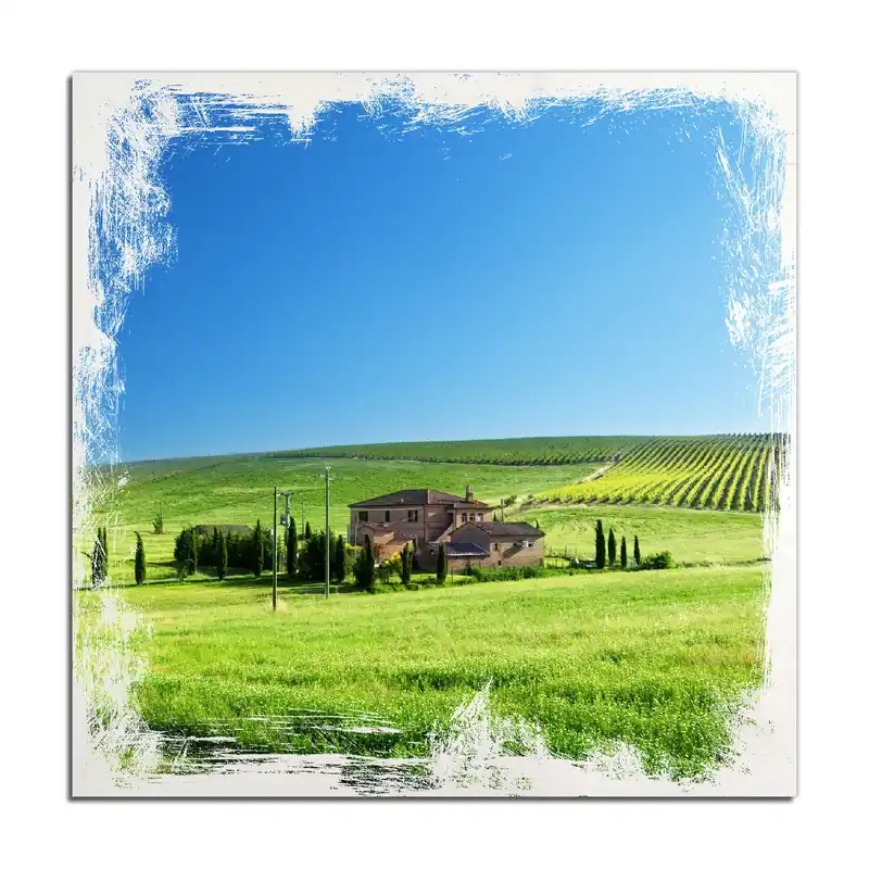 Preisreduziert Holzbild Farm in der Toskana 40 x 40 cm