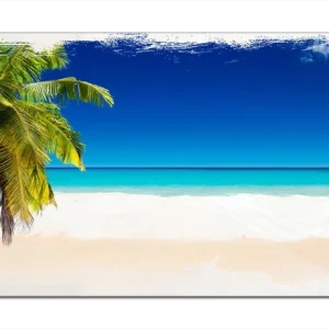 Holzbild Südseestrand in der Karibik mit Palme 60 x 90 cm Knallerangebot