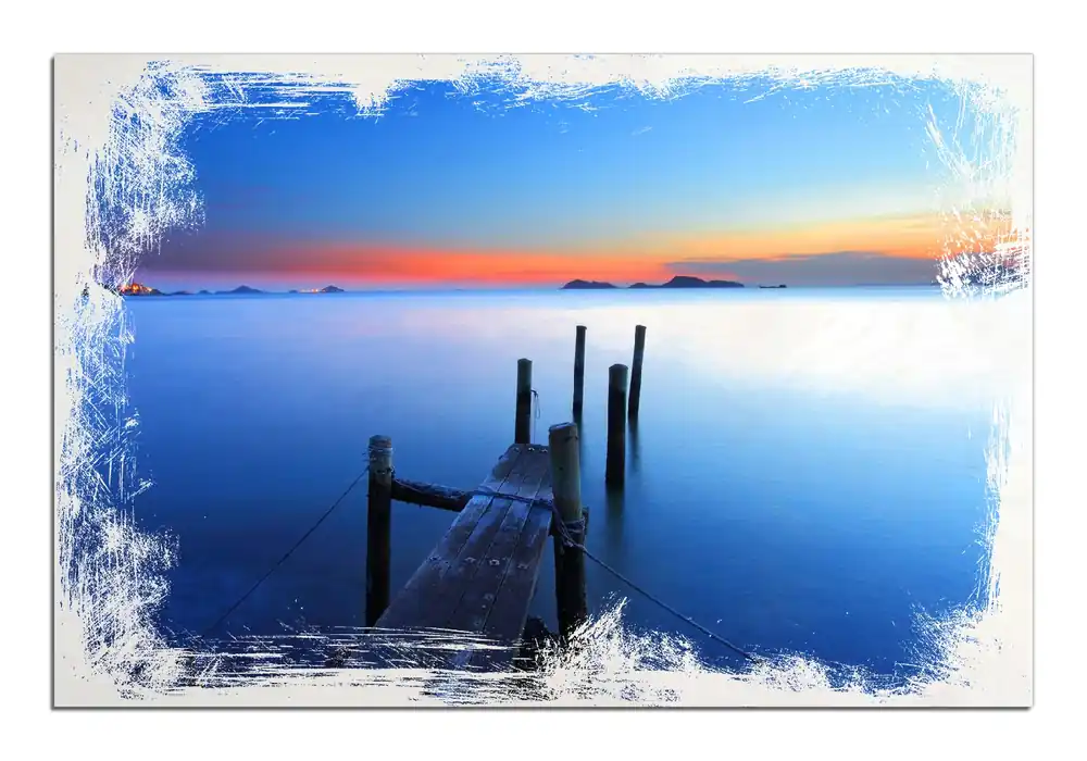 Holzbild Steg im Wasser - Abendstimmung am Meer 40 x 40 cm Top-Angebot