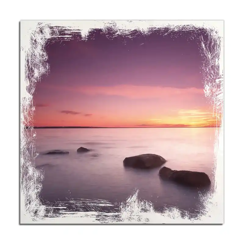 Holzbild Nebel am See bei Sonnenuntergang 60 x 90 cm Kostenloser Rückversand