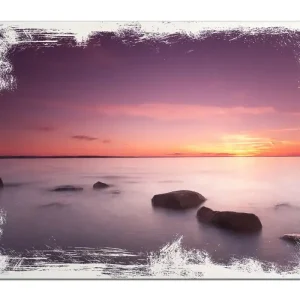 Holzbild Nebel am See bei Sonnenuntergang 50 x 50 cm Top-Angebot