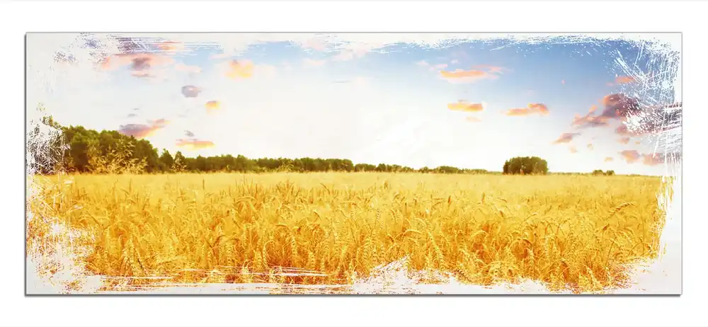 Holzbild Weizenfeld unter blauem Himmel 50 x 125 cm Super-Preis