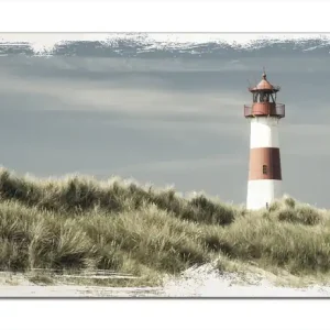 Neuheit Holzbild Leuchtturm auf der Düne am Strand 50 x 125 cm