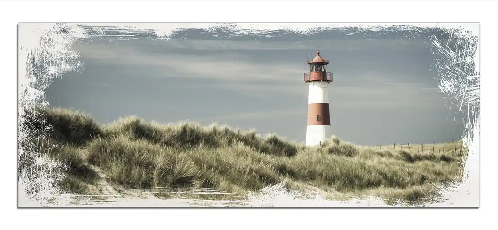 Neuheit Holzbild Leuchtturm auf der Düne am Strand 50 x 125 cm