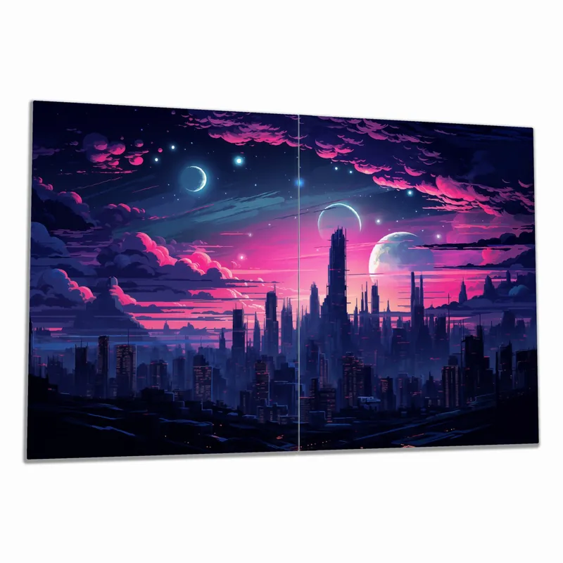 Zertifiziert Herdabdeckplatte Galaxie in der Abenddämmerung Breite 70 cm x Höhe 52 cm. 2-teilig, 13 mm hohe Noppen