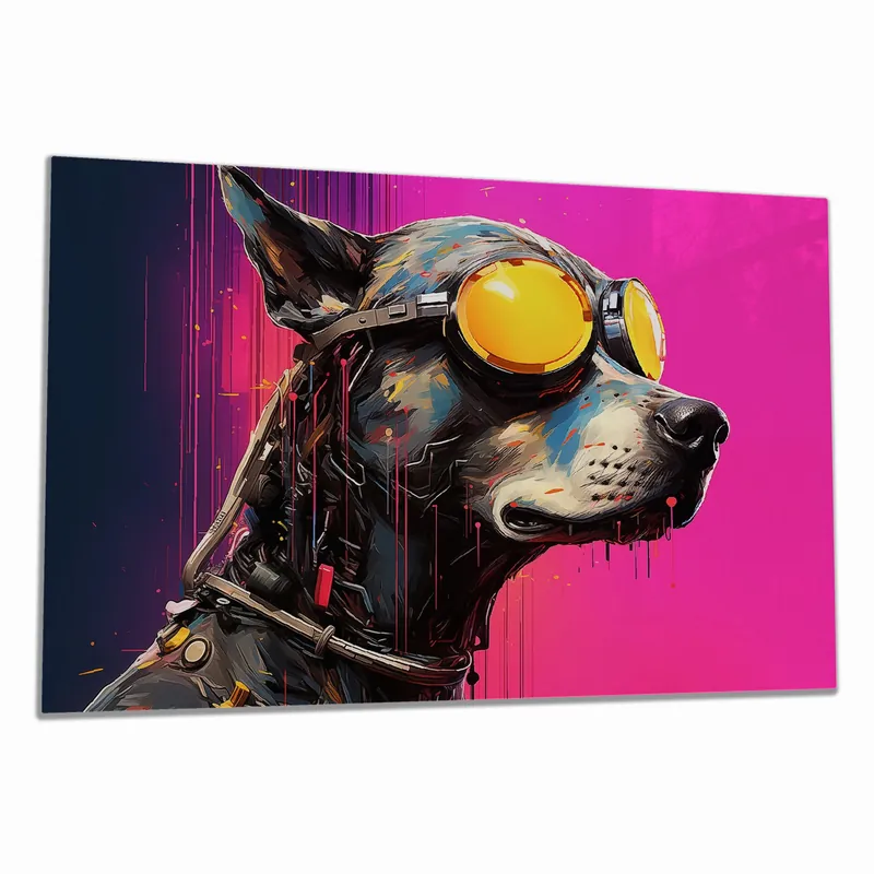 Zertifiziert Herdabdeckplatte Cyberpunk-Hund mit Brille Breite 80 cm x Höhe 52 cm. 1-teilig, 8 mm hohe Noppen