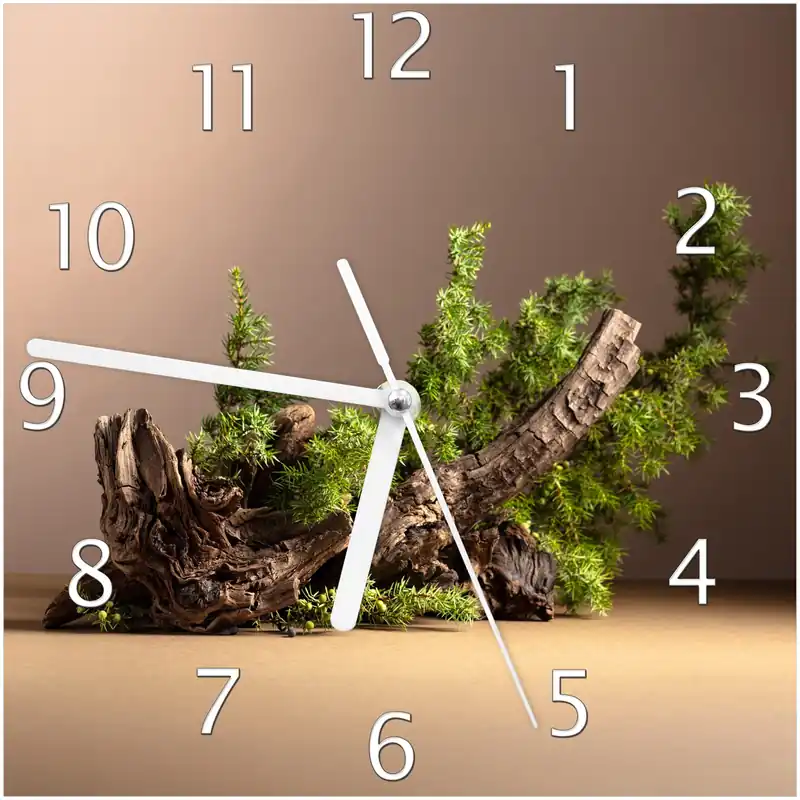 Zertifiziert Wanduhr aus Glas Komposition aus Holz und Grün mit weißen Zeigern, 20 x 20 cm
