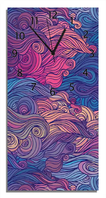 Highlight Wanduhr aus Acryl Fantasievoller Wirbel 30 x 60 cm, mit schwarzen Zeigern