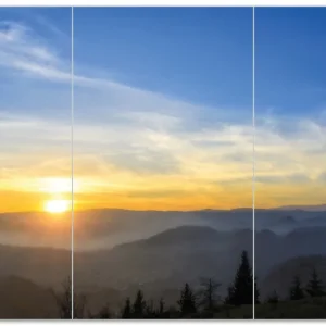 Zertifiziert Herdabdeckplatte Sonnenaufgang über dem Schwarzwald Breite 60 cm x Höhe 52 cm. 2-teilig, 13 mm hohe Noppen