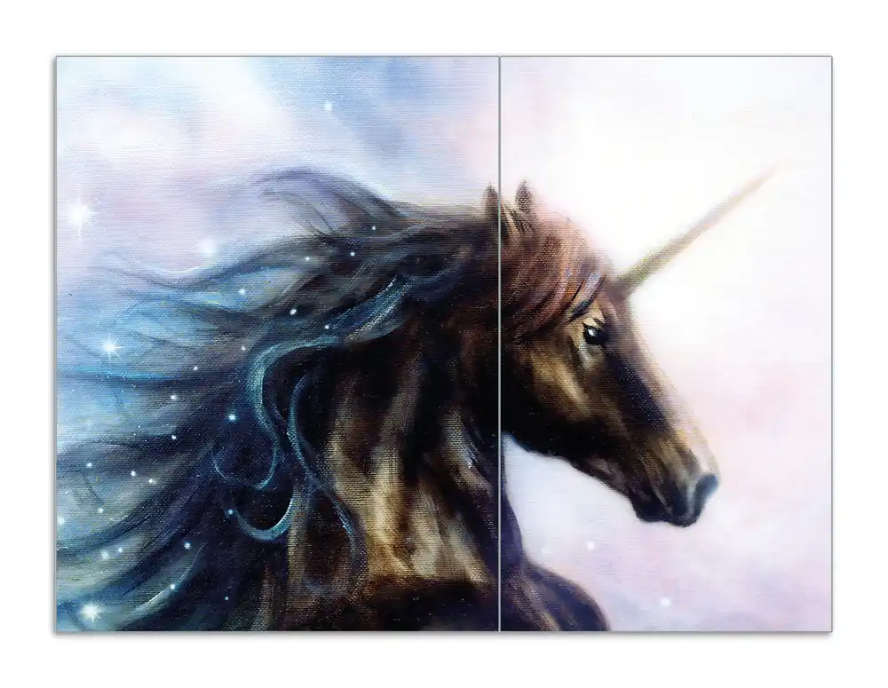 Herdabdeckplatte Einhorn gezeichnet auf Leinwand Breite 80 cm x Höhe 52 cm. 1-teilig, 5 mm hohe Noppen Echt